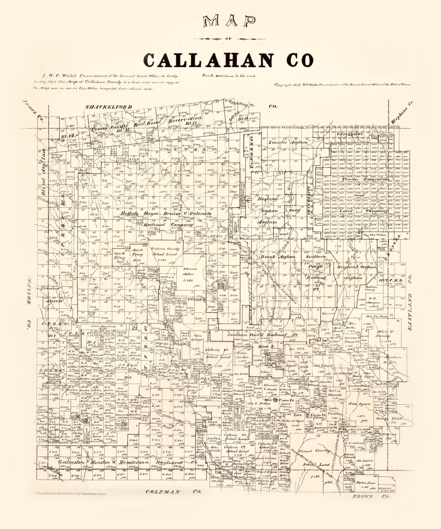 Vintage Map of Callahan County, Texas 1880
