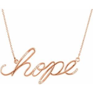 14K Rose Gold .08 CTW Natural Diamond "Hope" Phrase 16 1/2” Necklace