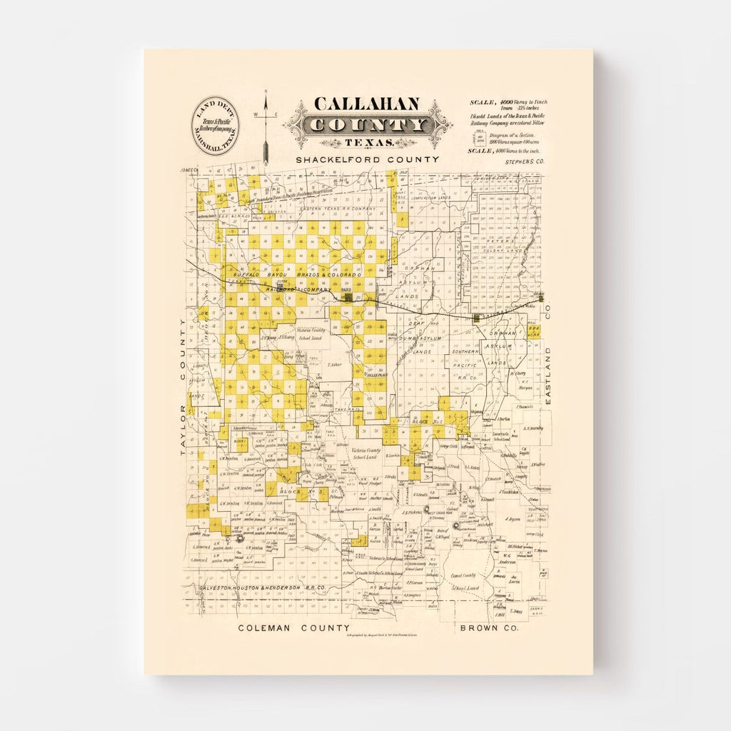 Vintage Map of Callahan County, Texas 1870