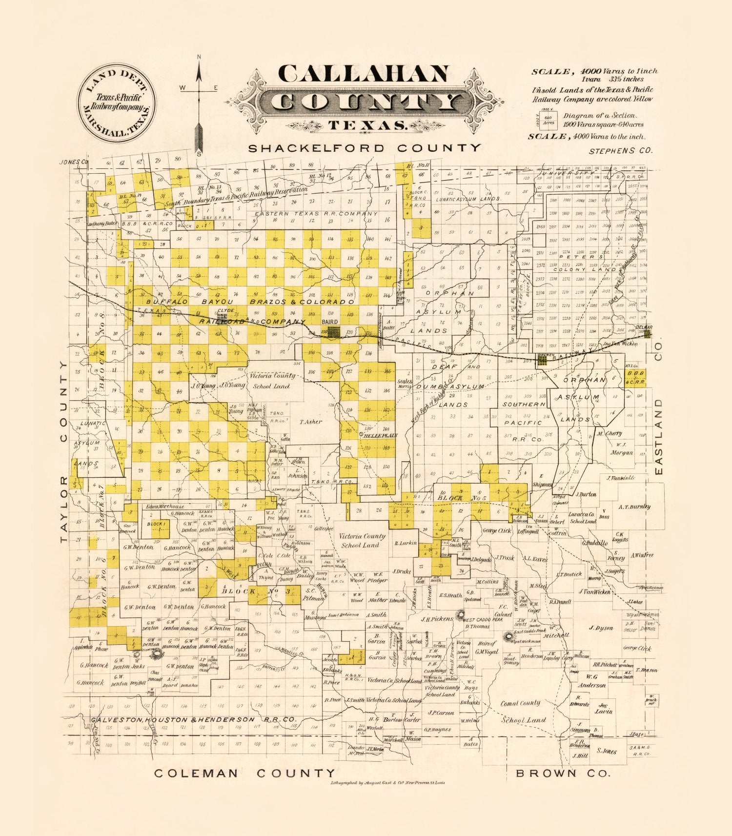 Vintage Map of Callahan County, Texas 1870