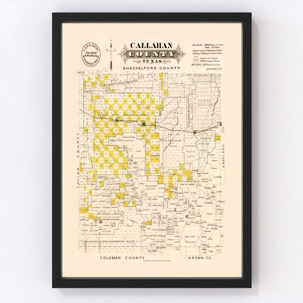 Vintage Map of Callahan County, Texas 1870