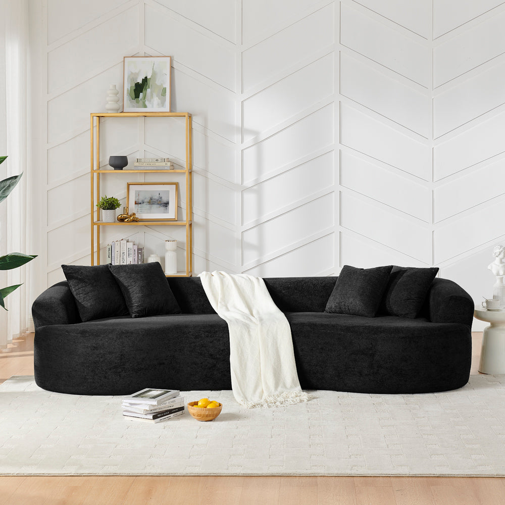 Modern Cloud 4-Seater Sectional Curved Sofa, Minimalist Compression Living Room Couch, No Assembly Needed, Chenille, Black