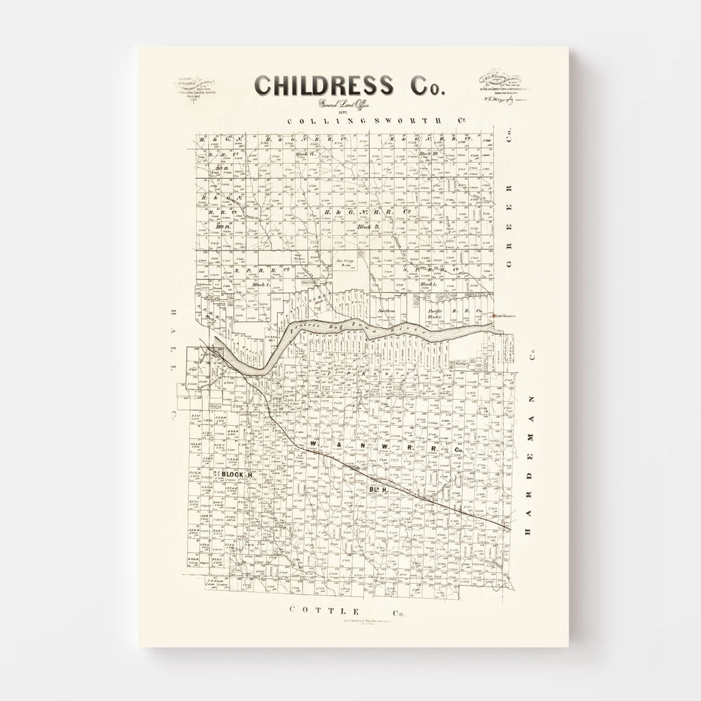 Vintage Map of Childress County, Texas 1891