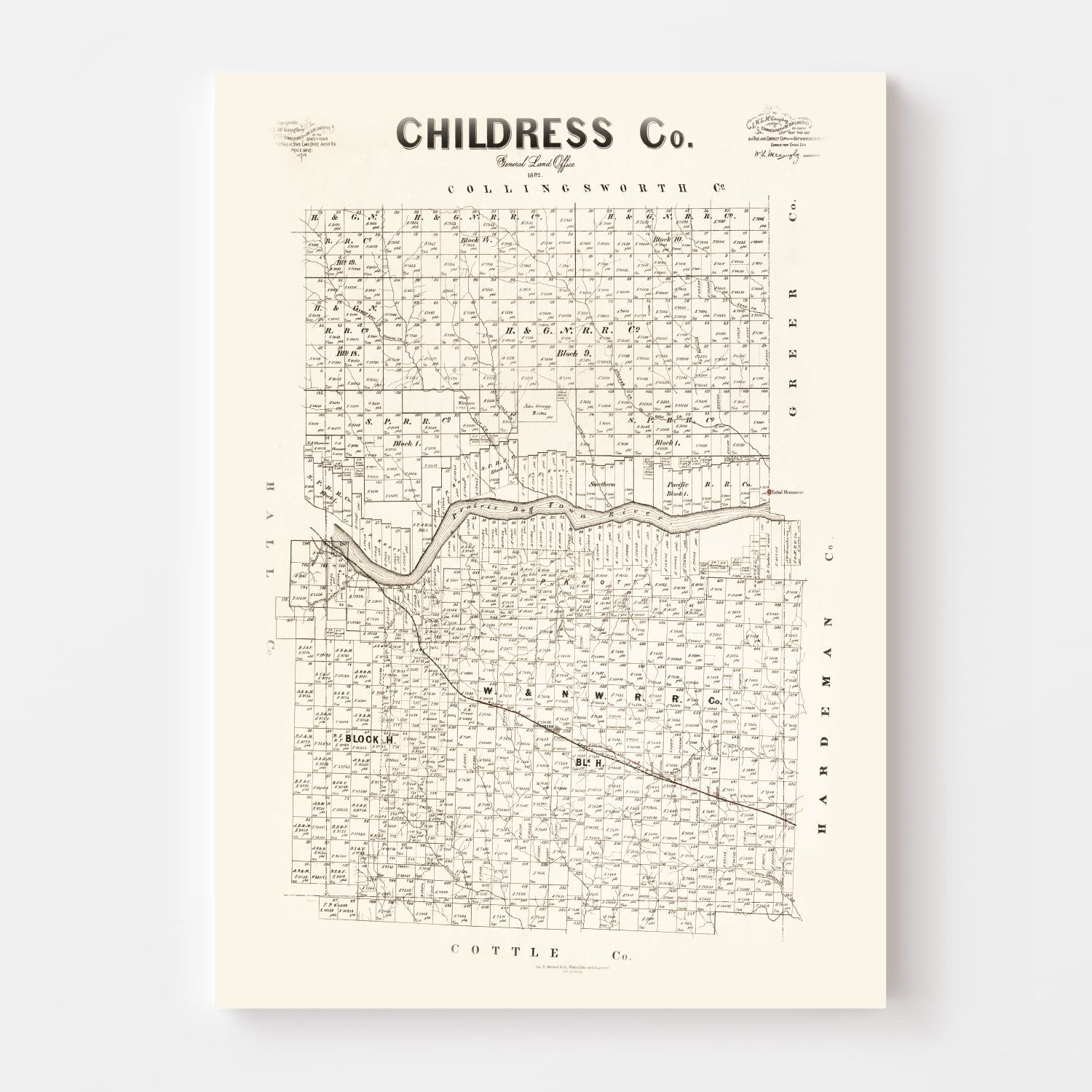 Vintage Map of Childress County, Texas 1891