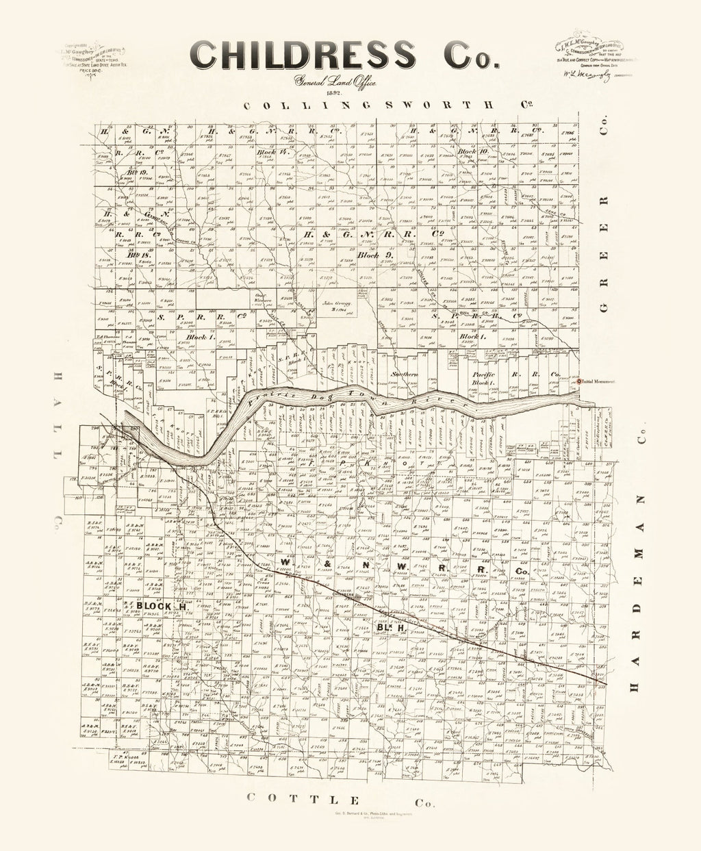 Vintage Map of Childress County, Texas 1891