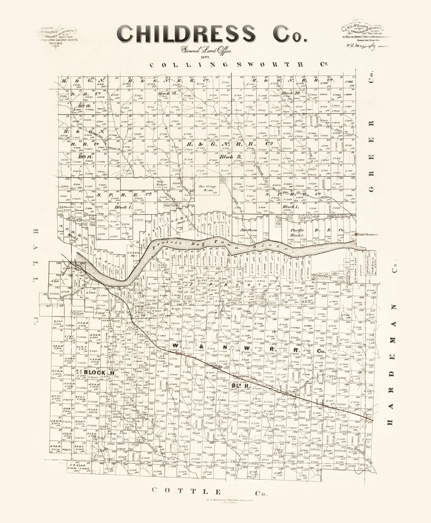 Vintage Map of Childress County, Texas 1891