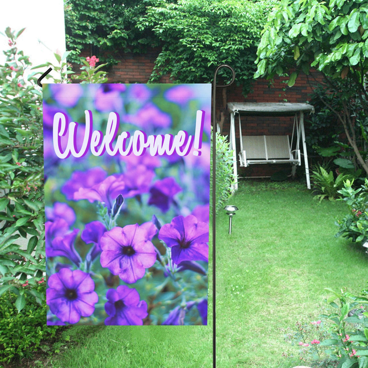 Welcome Purple Flowers Garden Flag 28" x 40"（Made in USA）