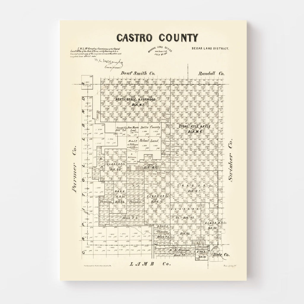Vintage Map of Castro County, Texas 1891