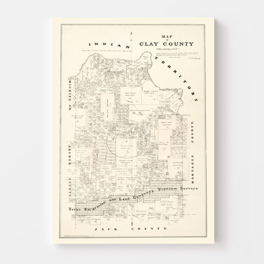 Vintage Map of Clay County, Texas 1879