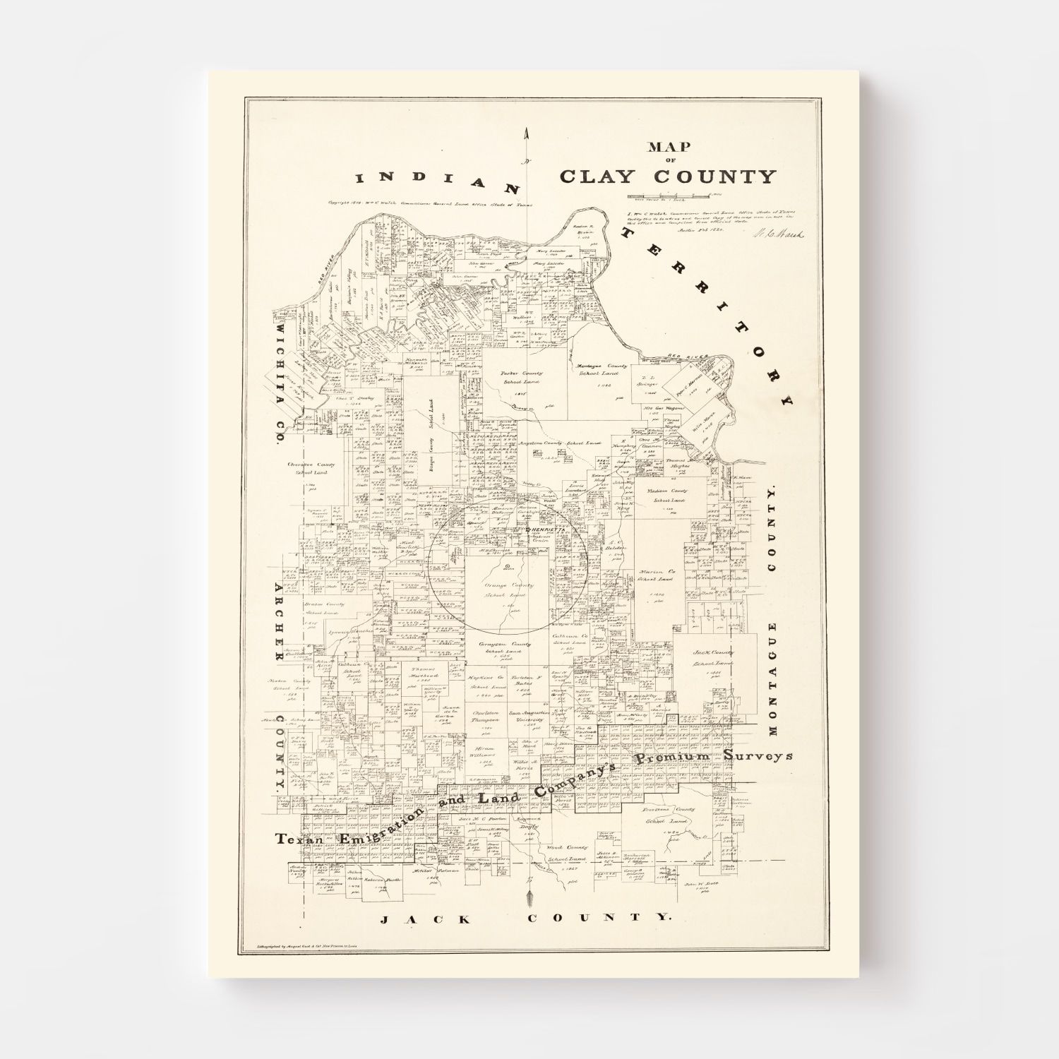 Vintage Map of Clay County, Texas 1879