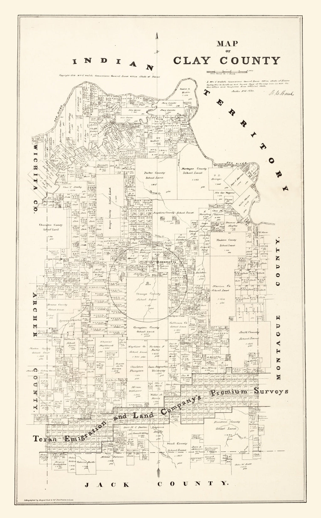 Vintage Map of Clay County, Texas 1879