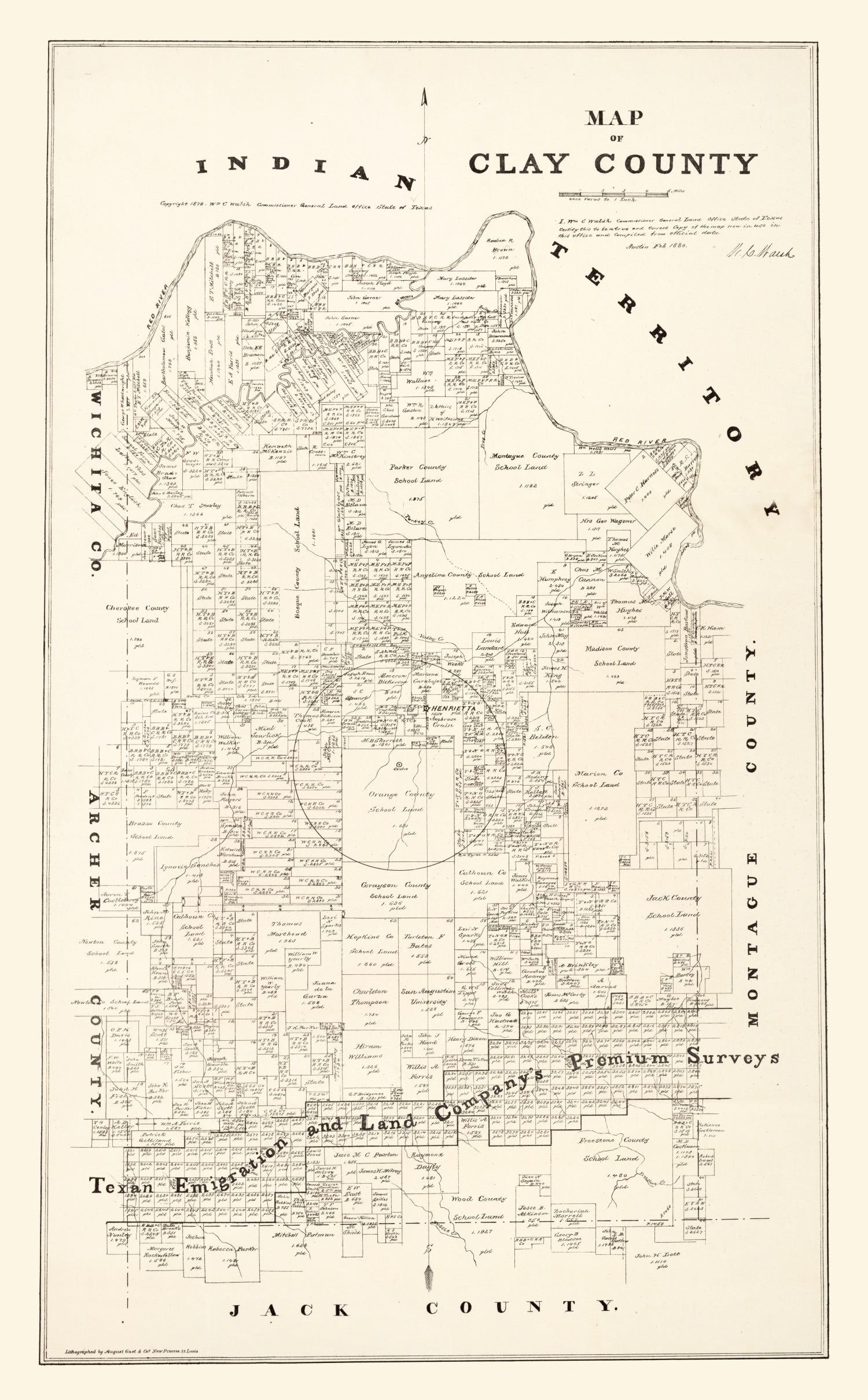 Vintage Map of Clay County, Texas 1879