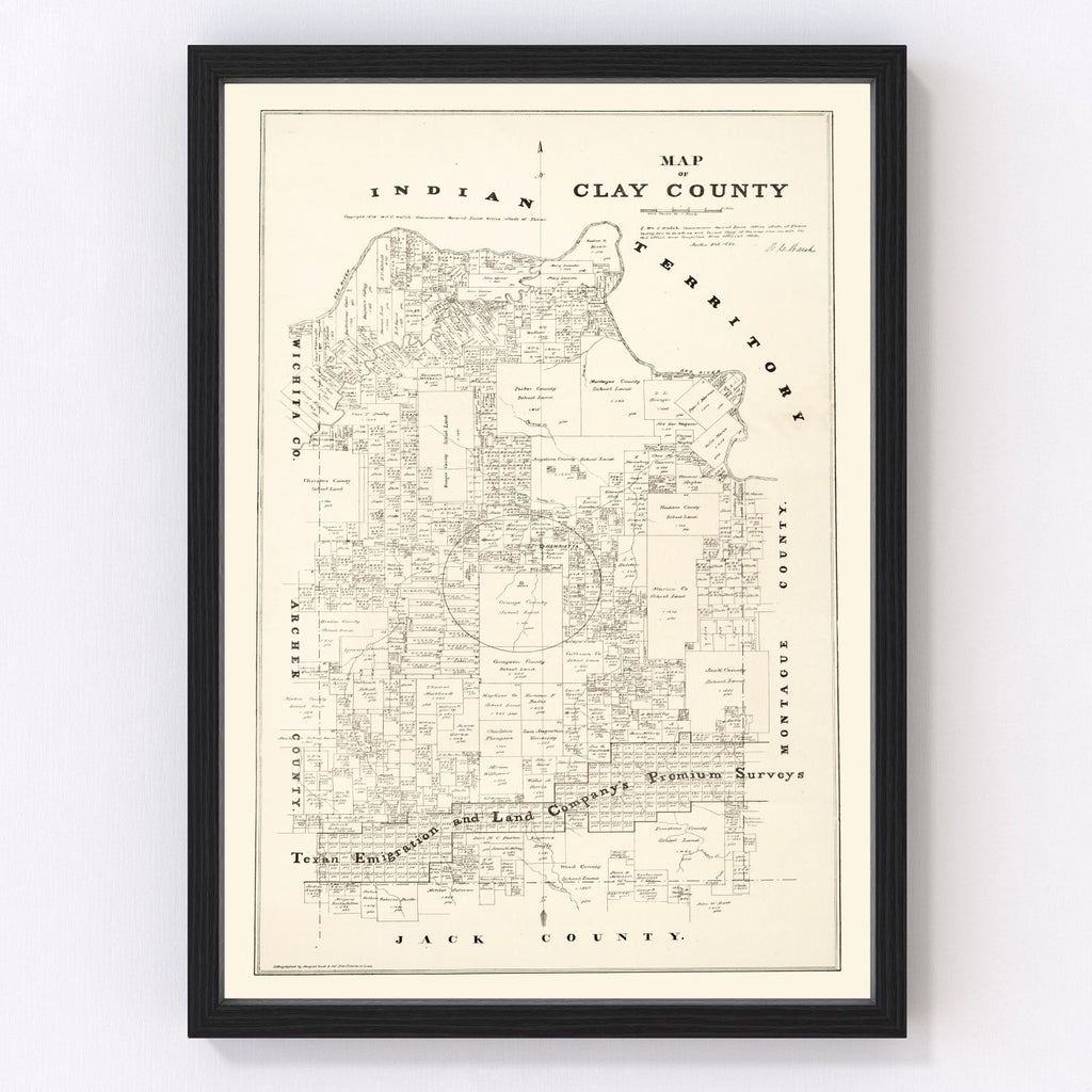Vintage Map of Clay County, Texas 1879