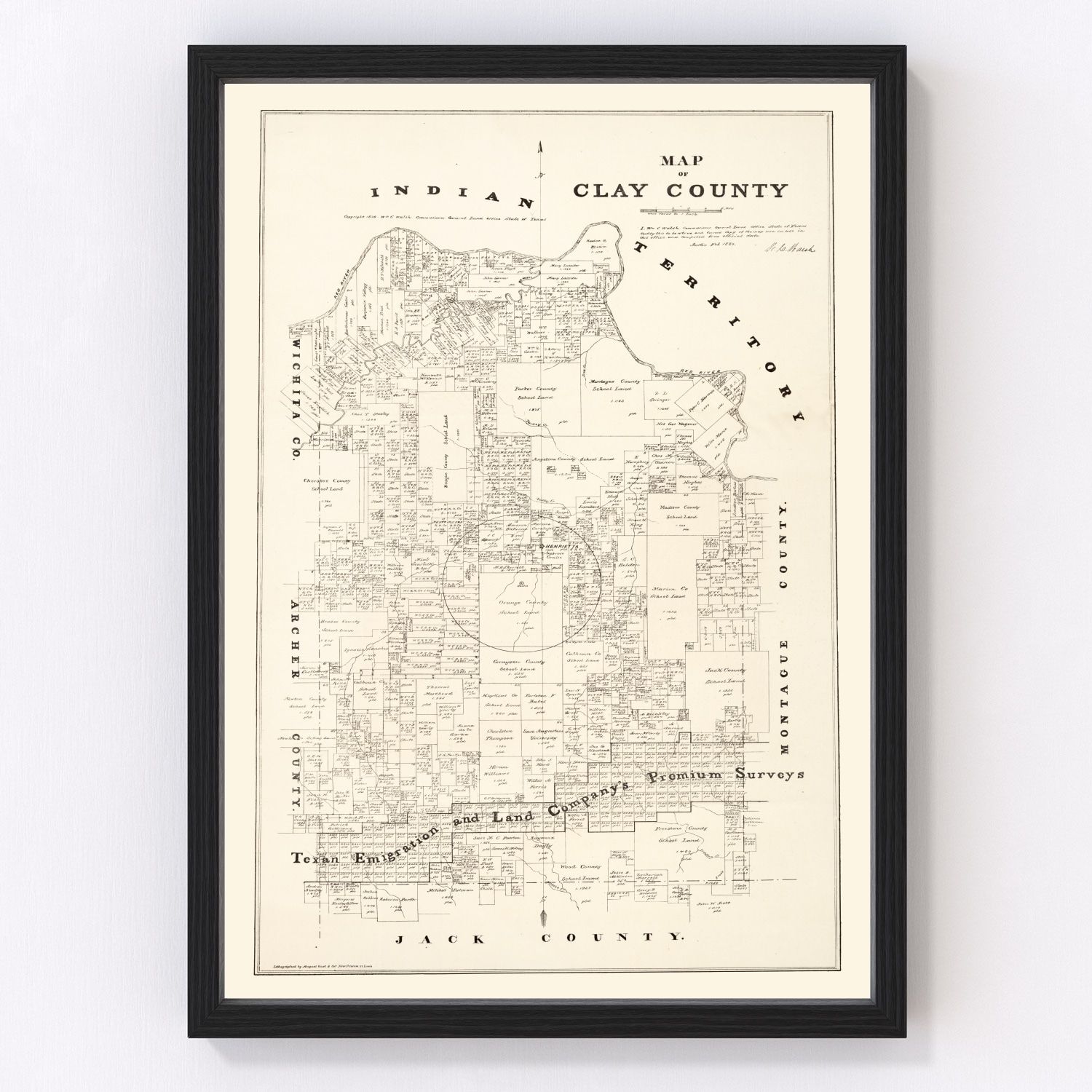 Vintage Map of Clay County, Texas 1879