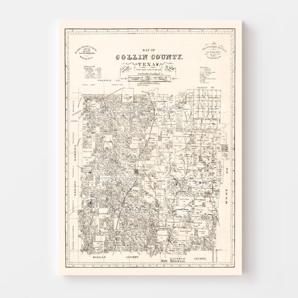 Vintage Map of Collin County, Texas 1881