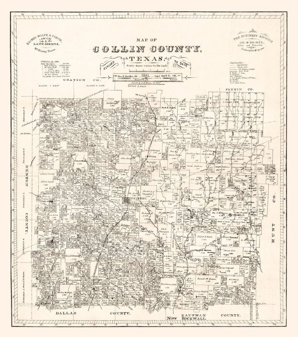 Vintage Map of Collin County, Texas 1881