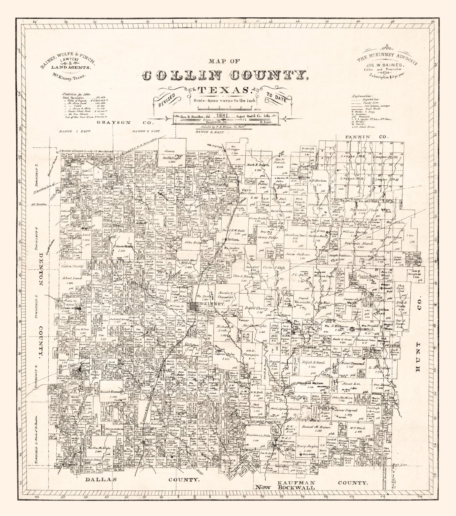Vintage Map of Collin County, Texas 1881