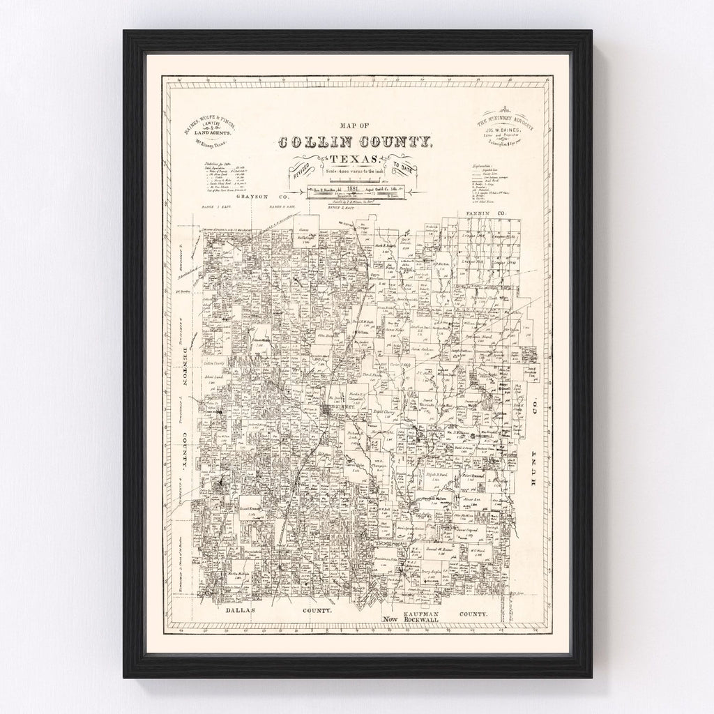 Vintage Map of Collin County, Texas 1881