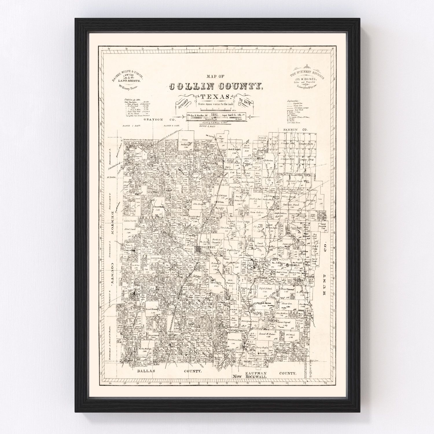 Vintage Map of Collin County, Texas 1881