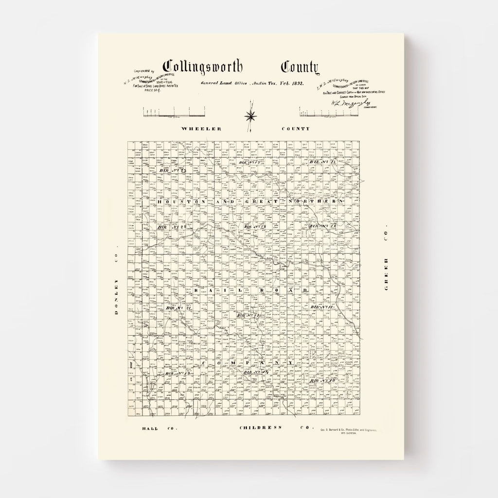Vintage Map of Collingsworth County, Texas 1892