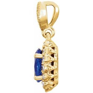 14K Yellow Gold Lab-Grown Blue Sapphire & 1/5 CTW Natural Diamond Pendant