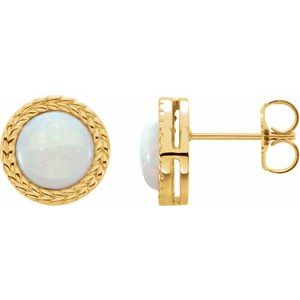 14K Yellow Gold Natural White Opal Bezel-Set Leaf Earrings