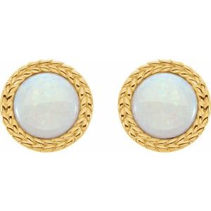 14K Yellow Gold Natural White Opal Bezel-Set Leaf Earrings – image 2