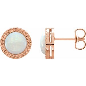 14K Rose Gold Natural White Opal Bezel-Set Leaf Earrings