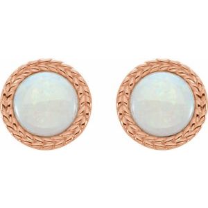 14K Rose Gold Natural White Opal Bezel-Set Leaf Earrings – image 2