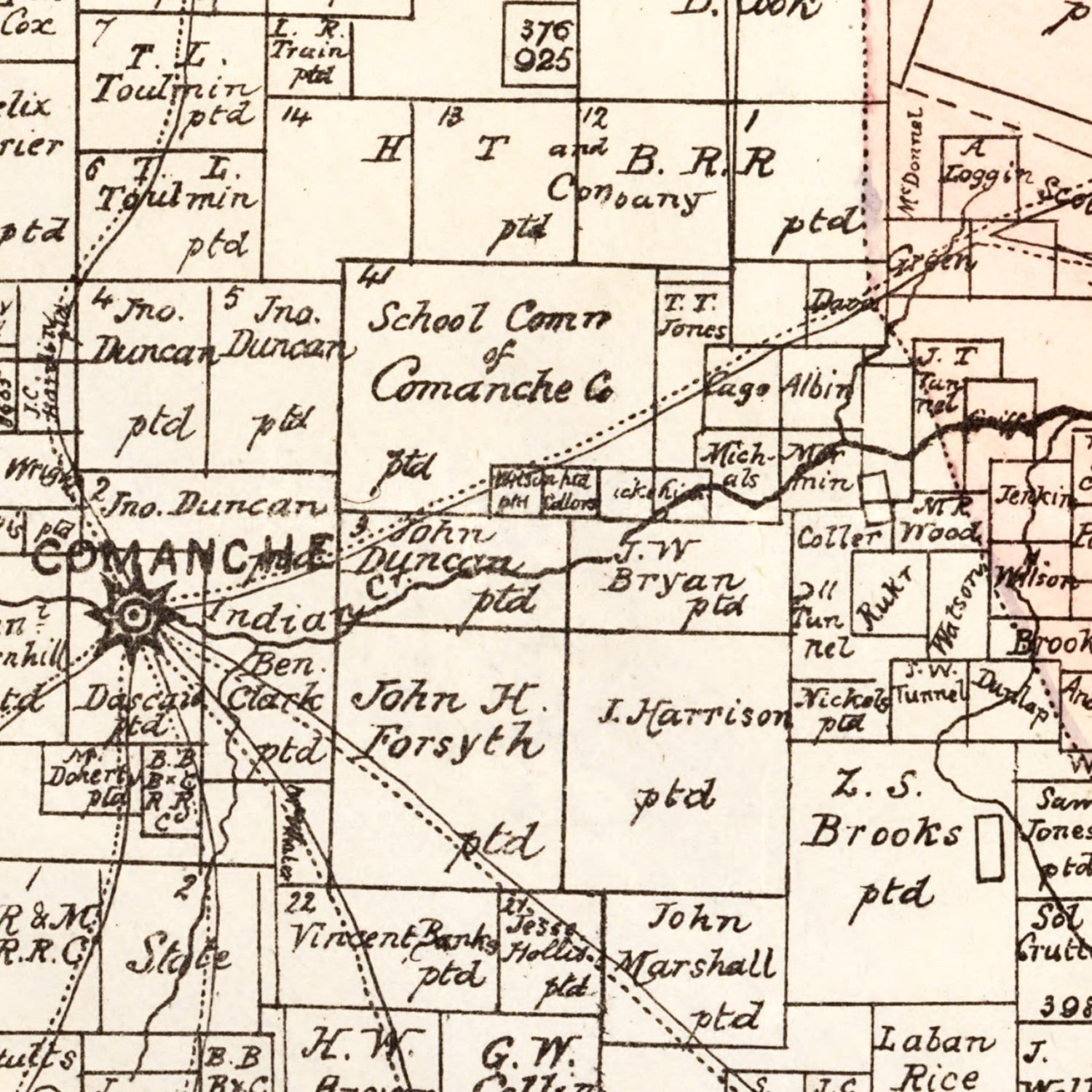 Vintage Map of Comanche County, Texas 1876