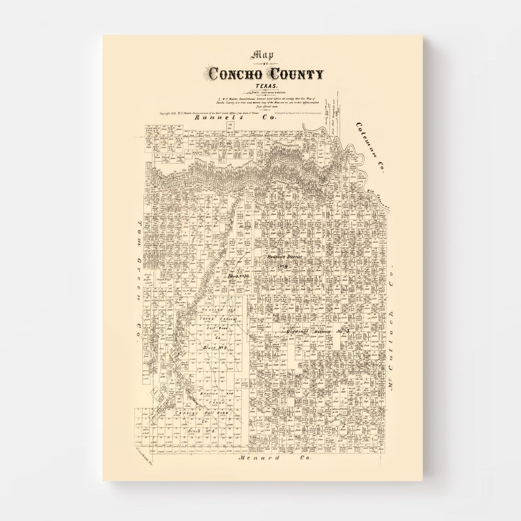 Vintage Map of Concho County, Texas 1879