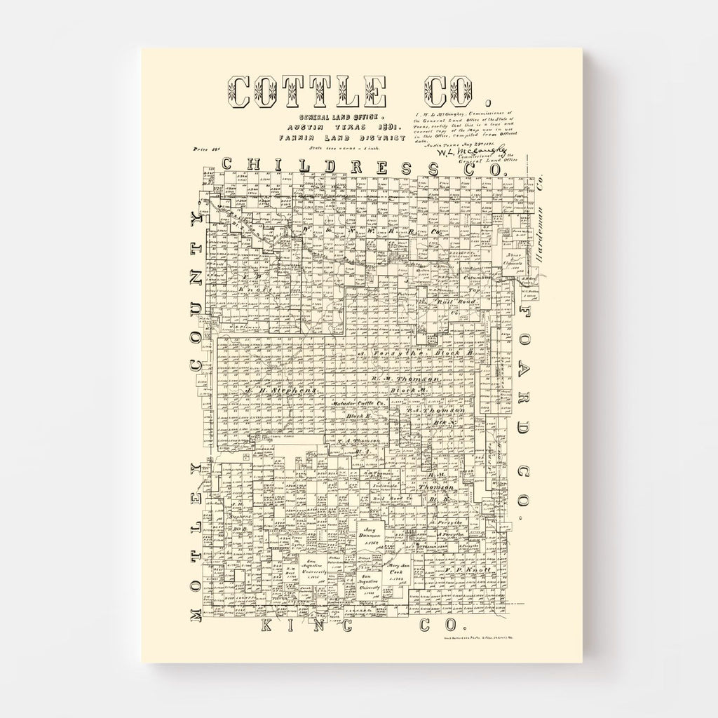 Vintage Map of Cottle County, Texas 1891