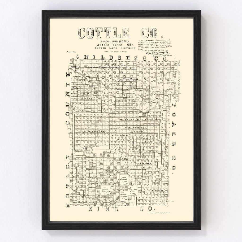 Vintage Map of Cottle County, Texas 1891
