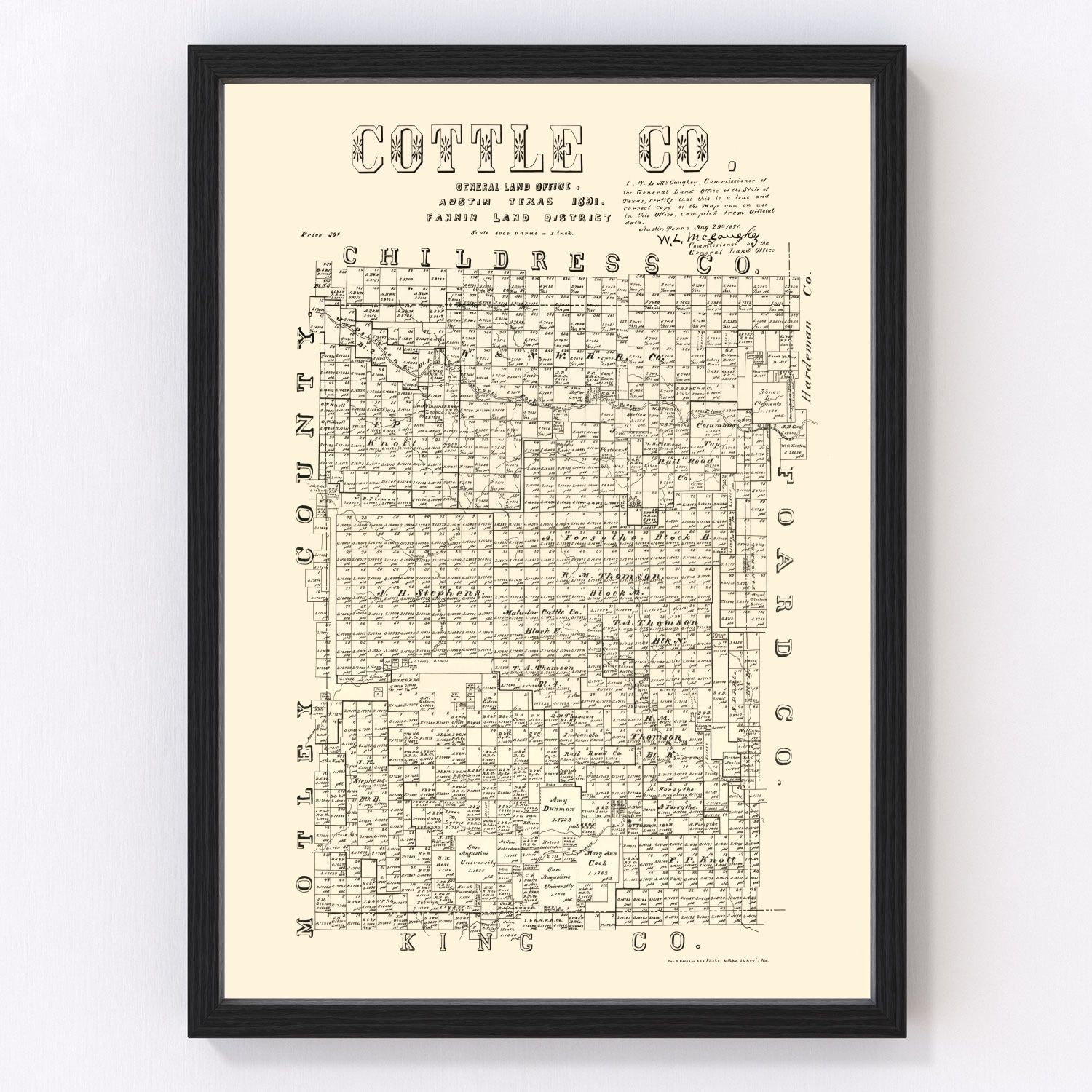 Vintage Map of Cottle County, Texas 1891