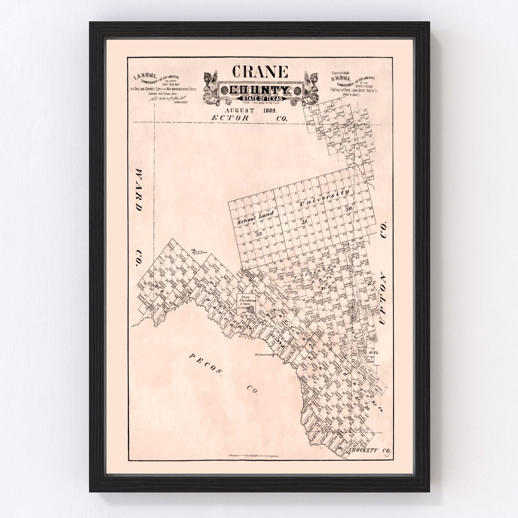 Vintage Map of Crane County, Texas 1888