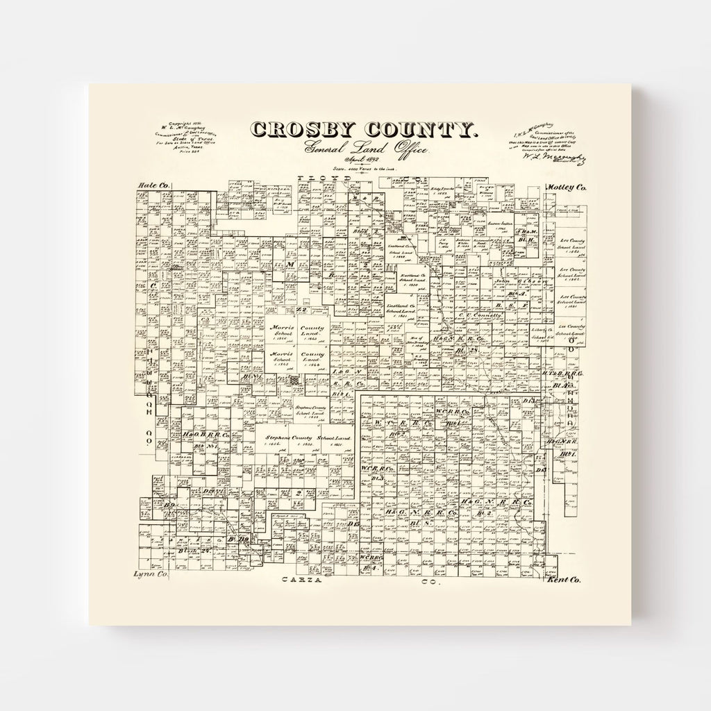 Vintage Map of Crosby County, Texas 1892