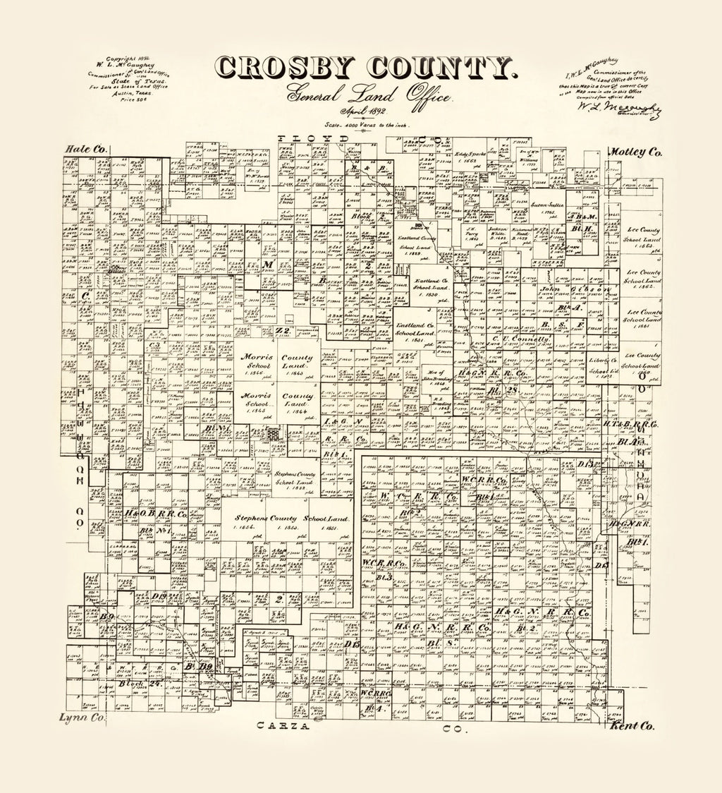 Vintage Map of Crosby County, Texas 1892