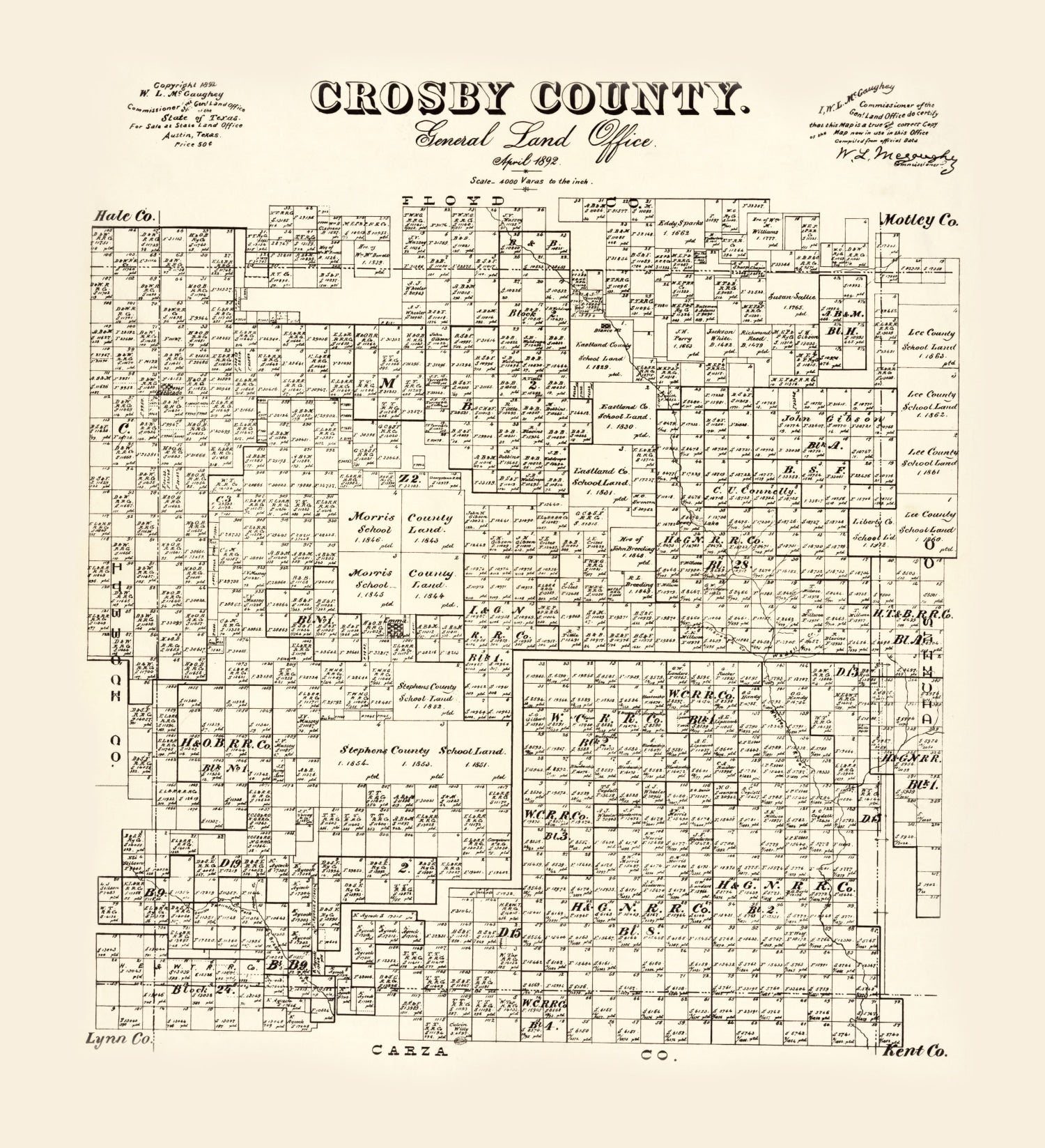 Vintage Map of Crosby County, Texas 1892