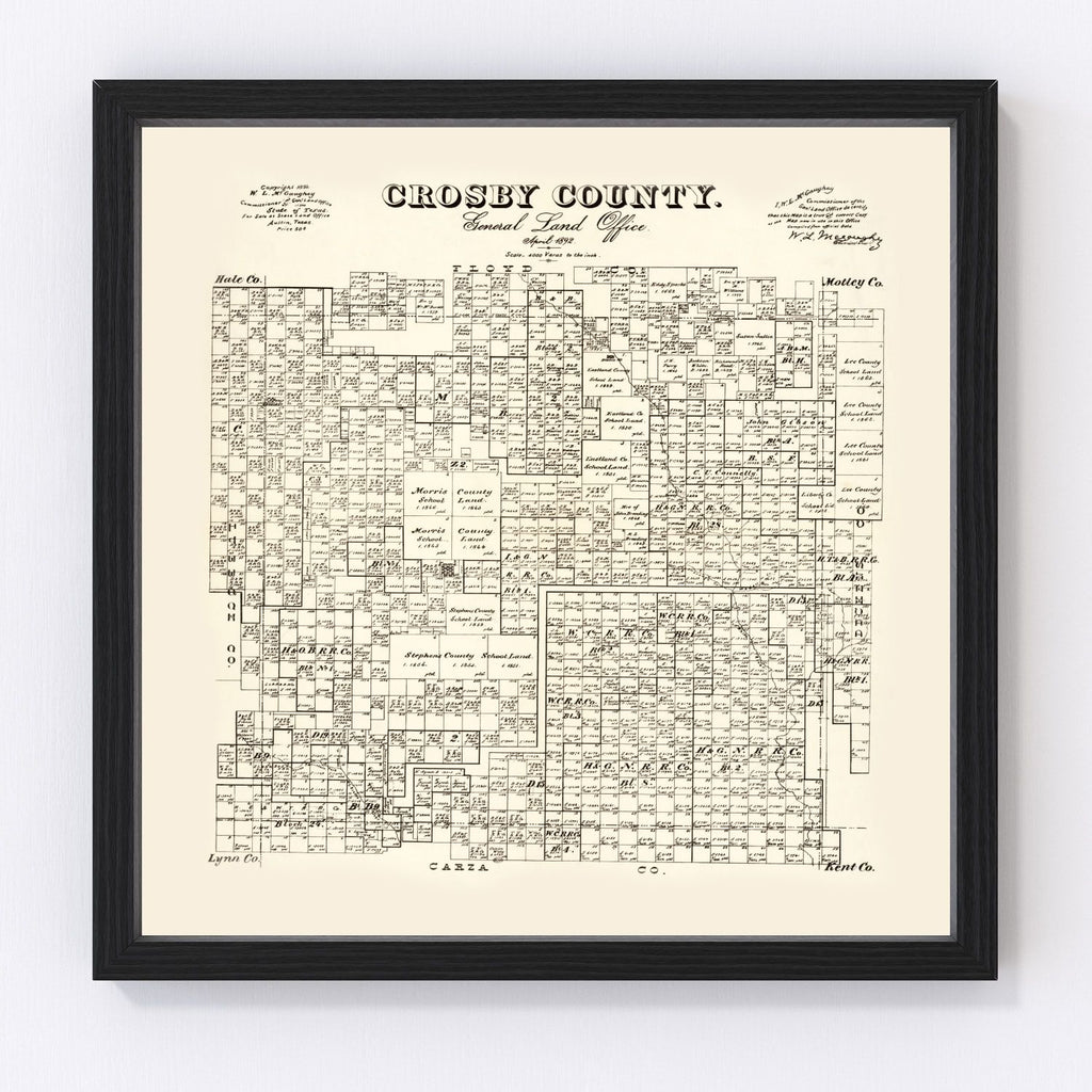 Vintage Map of Crosby County, Texas 1892