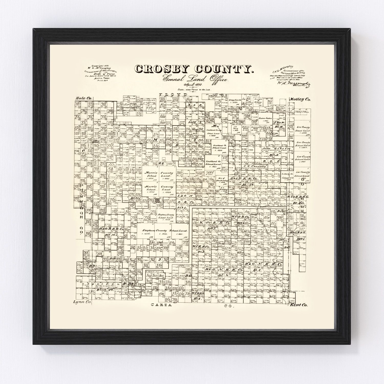 Vintage Map of Crosby County, Texas 1892