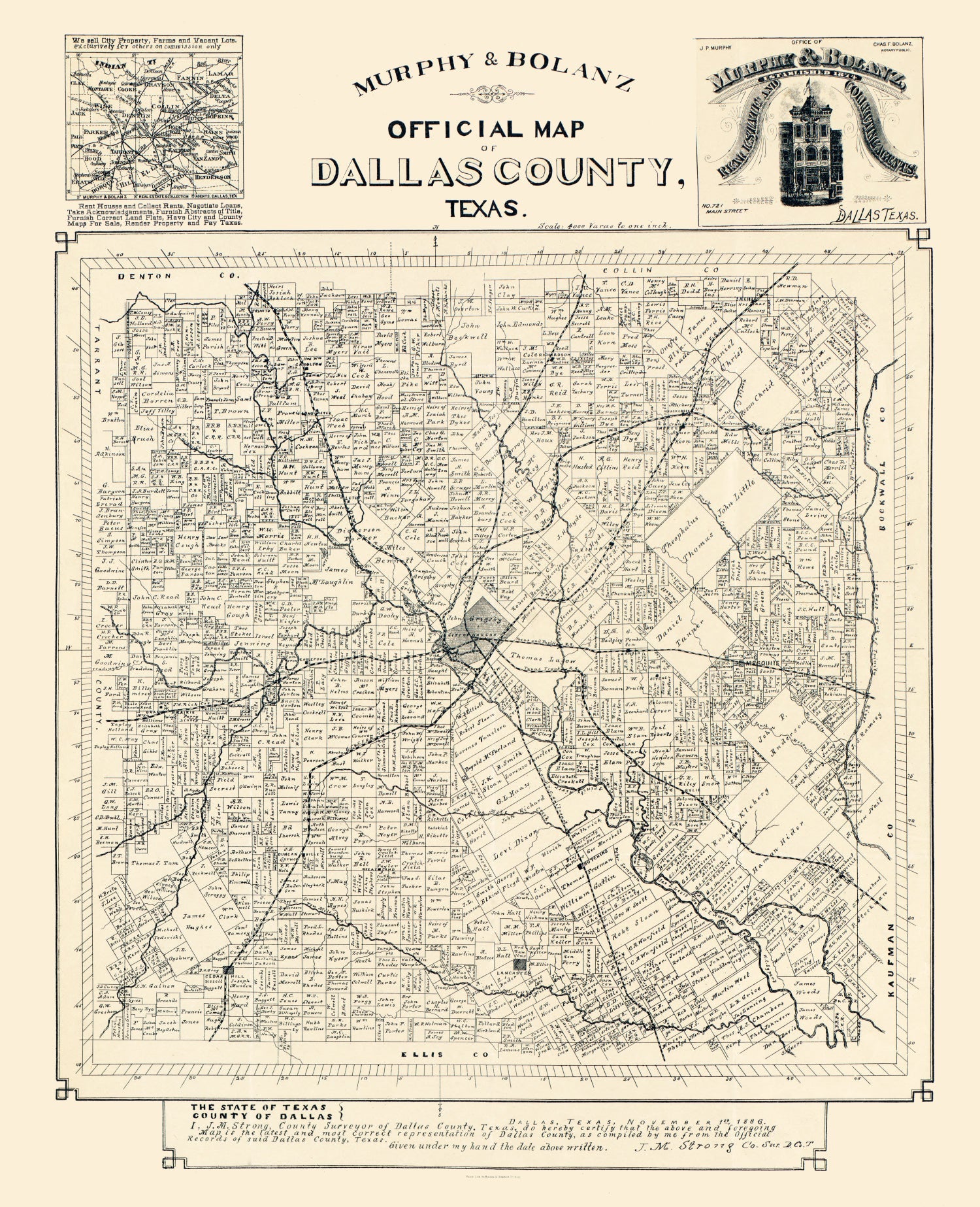 Vintage Map of Dallas County, Texas 1886