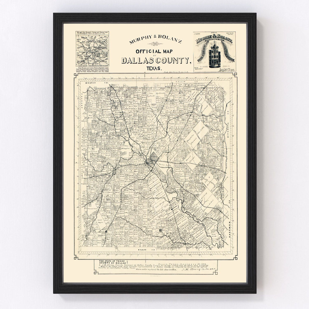 Vintage Map of Dallas County, Texas 1886
