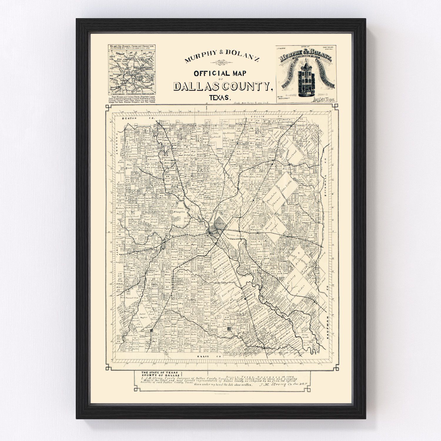 Vintage Map of Dallas County, Texas 1886