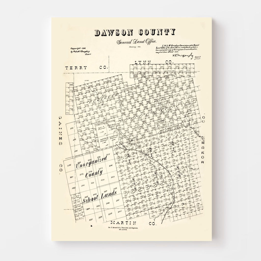Vintage Map of Dawson County, Texas 1892