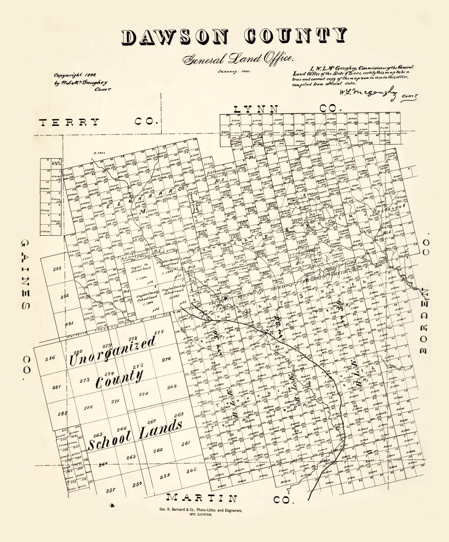 Vintage Map of Dawson County, Texas 1892