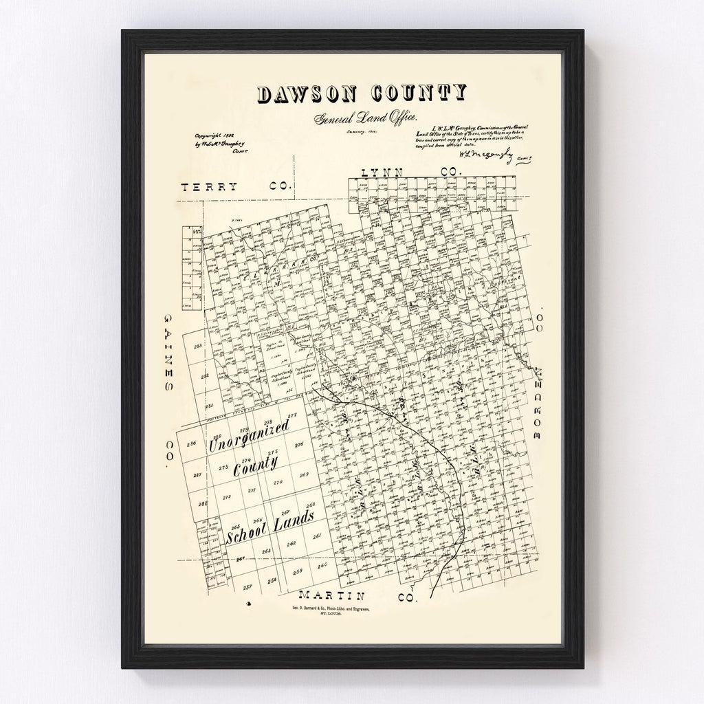 Vintage Map of Dawson County, Texas 1892