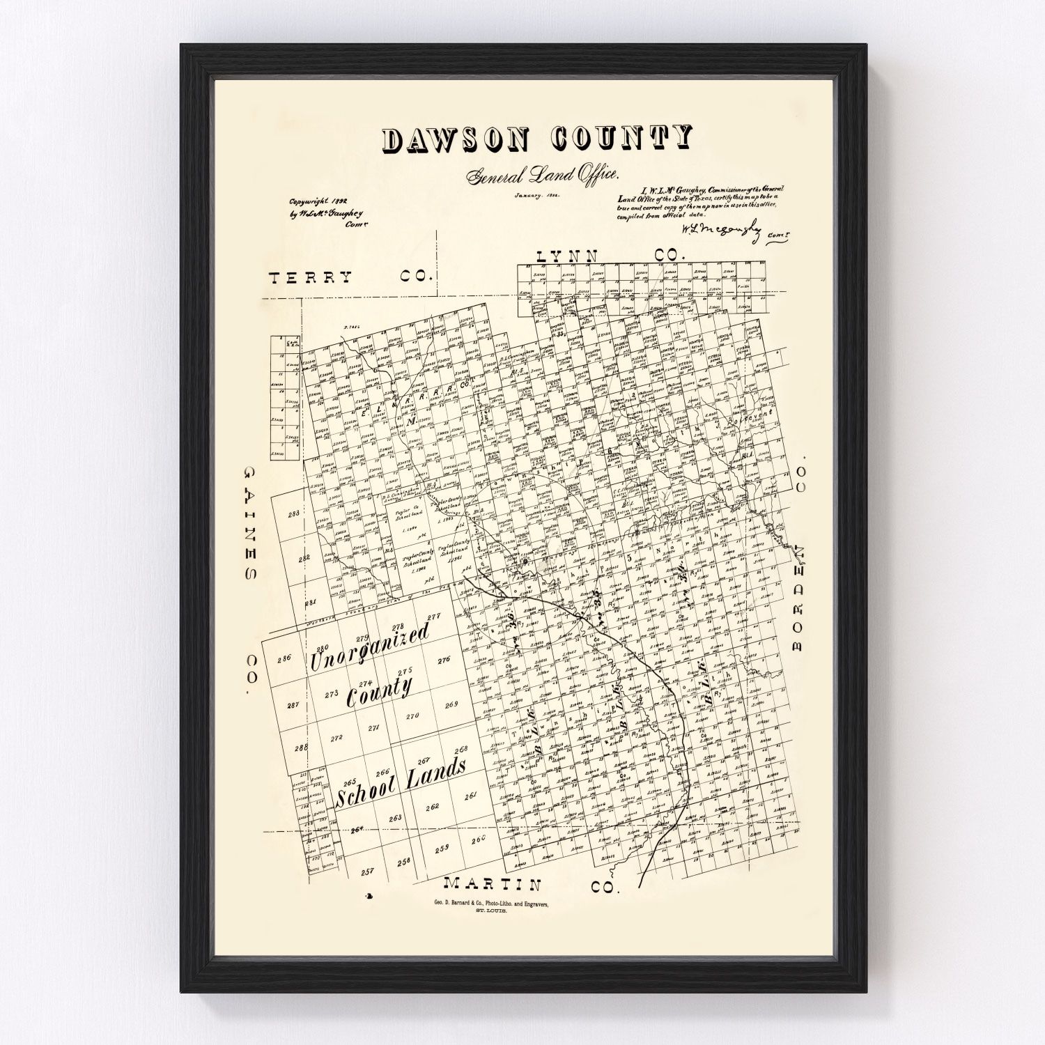 Vintage Map of Dawson County, Texas 1892