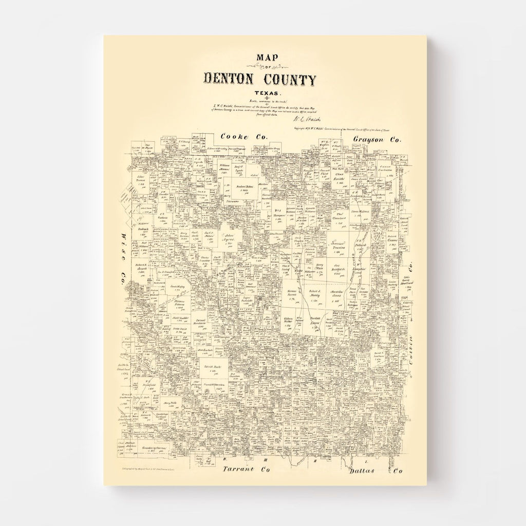 Vintage Map of Denton County, Texas 1879