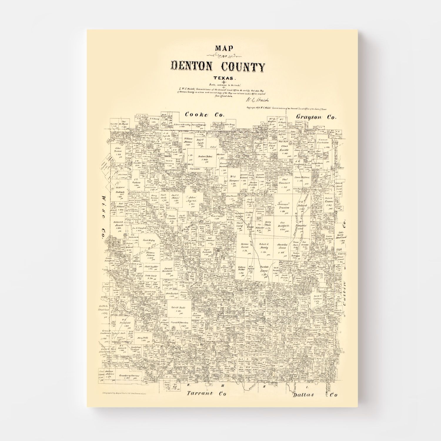 Vintage Map of Denton County, Texas 1879