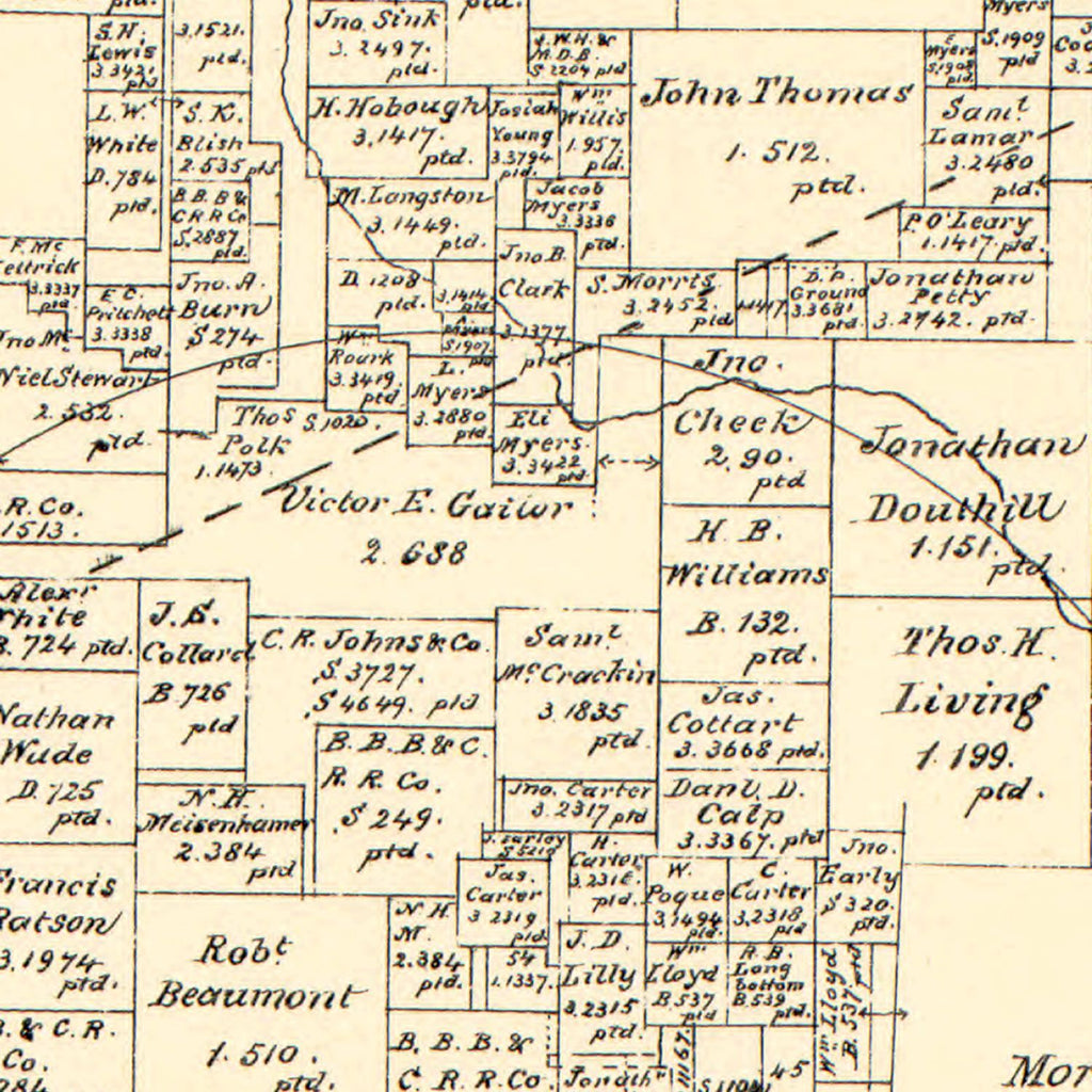 Vintage Map of Denton County, Texas 1879